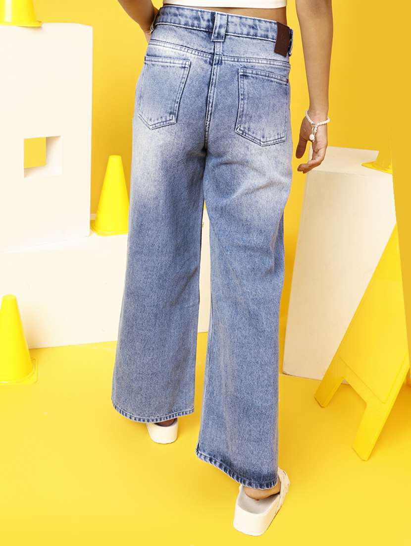 girls blue distressed flared jeans - 20644003 -  Standard Image - 3