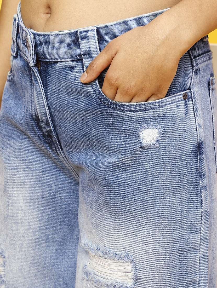 girls blue distressed flared jeans - 20644003 -  Standard Image - 5