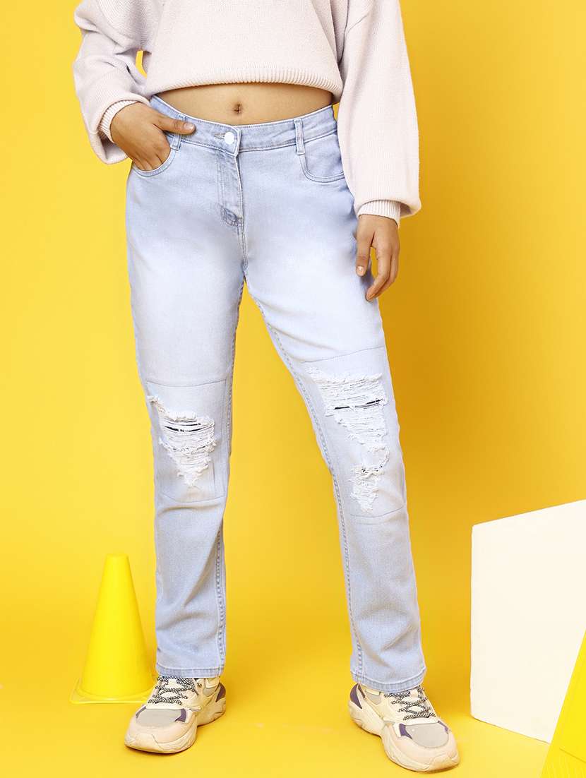 girls light blue distress jeans