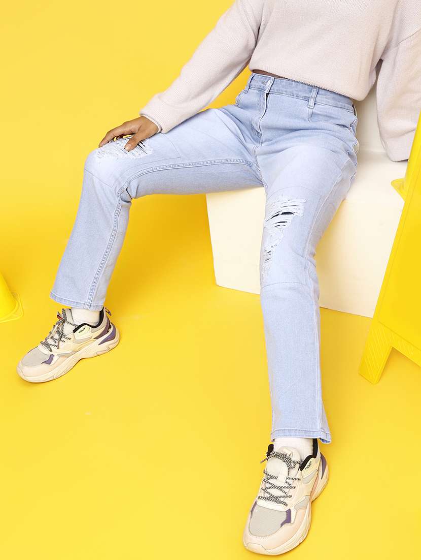 girls light blue distress jeans - 20644004 -  Standard Image - 3