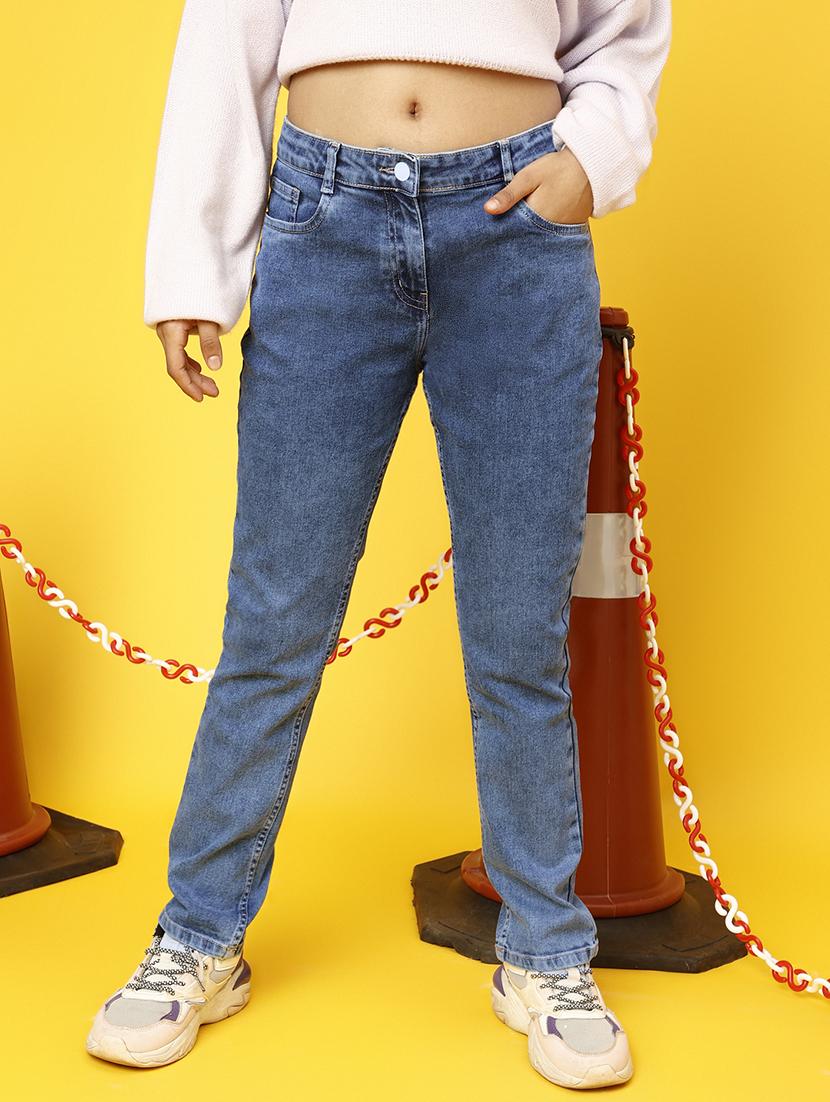 girls blue denim plain jeans