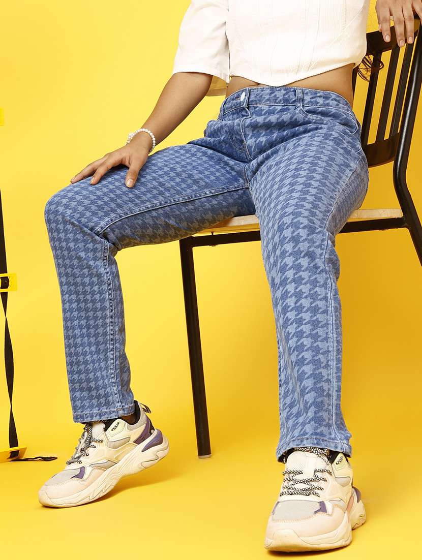 girls blue printed slim fit jeans - 20644006 -  Standard Image - 3