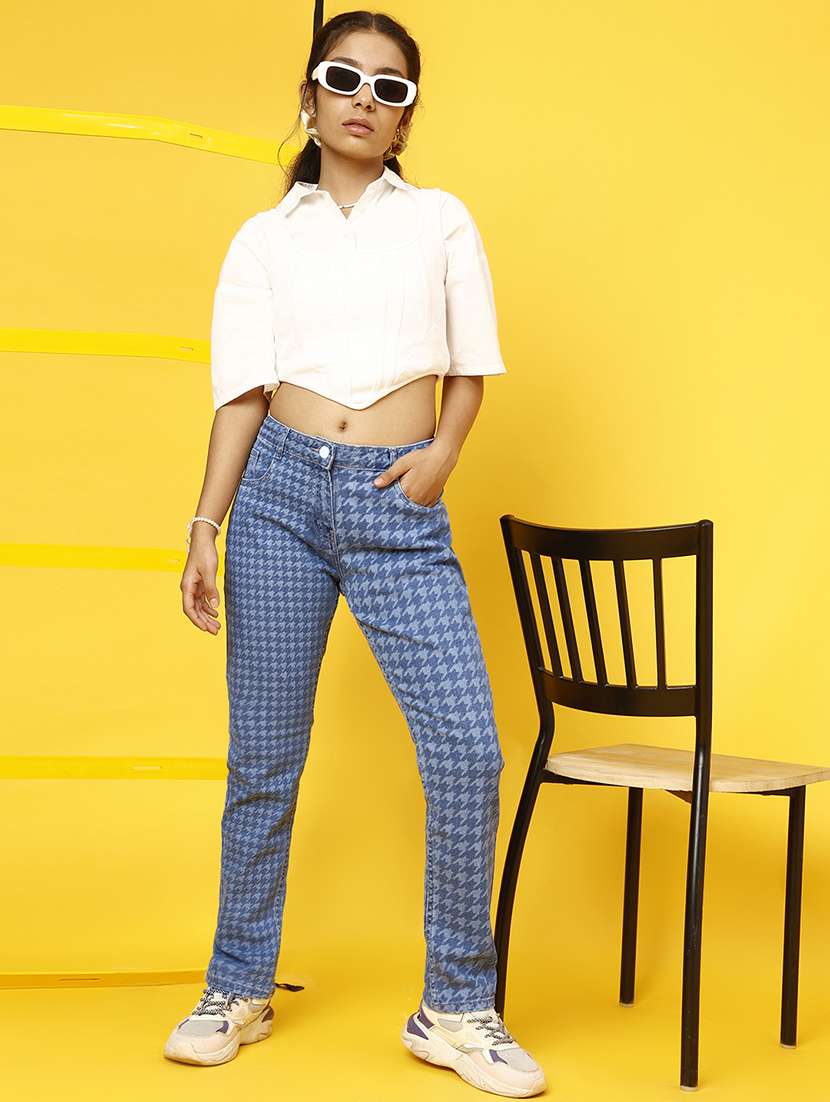 girls blue printed slim fit jeans - 20644006 -  Standard Image - 5