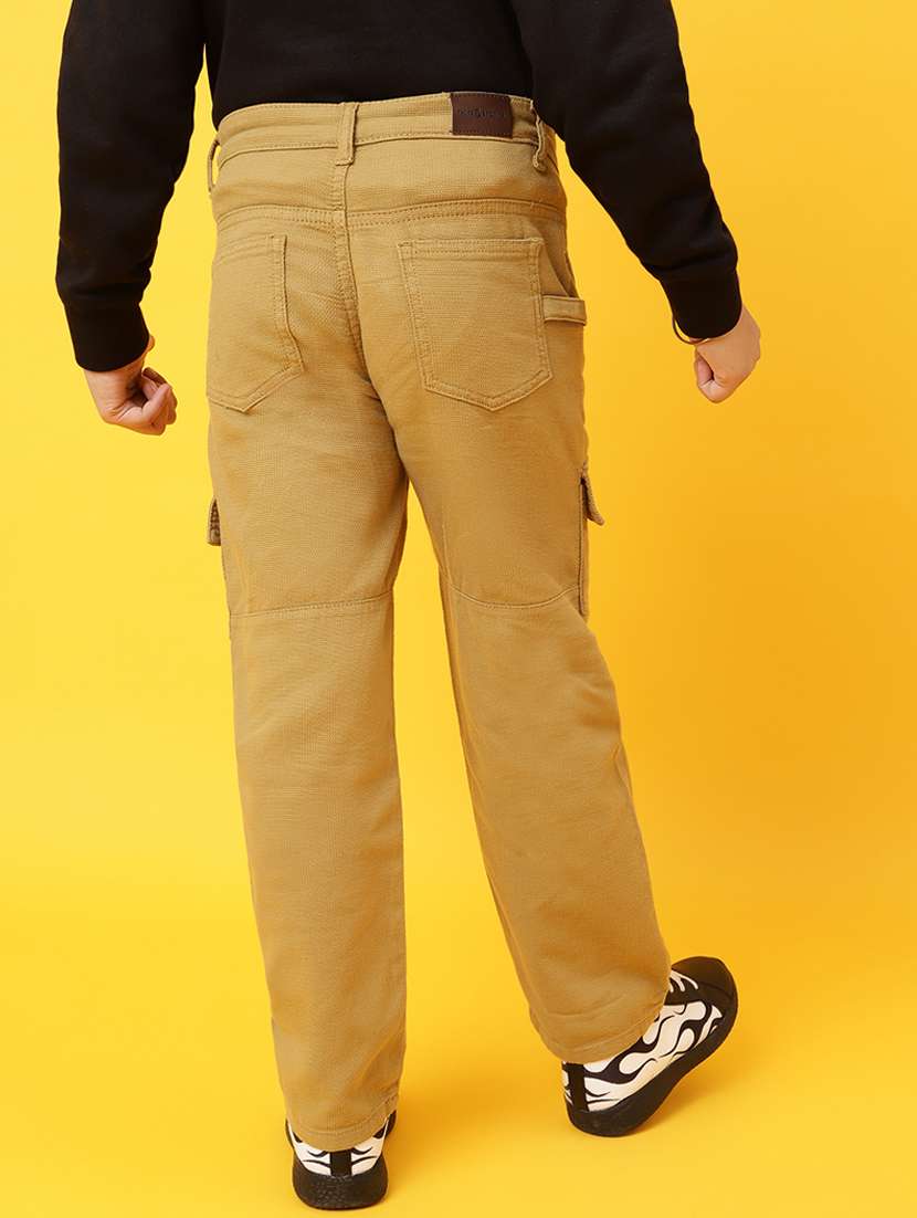 kids solid beige cargo trouser - 20644046 -  Standard Image - 3