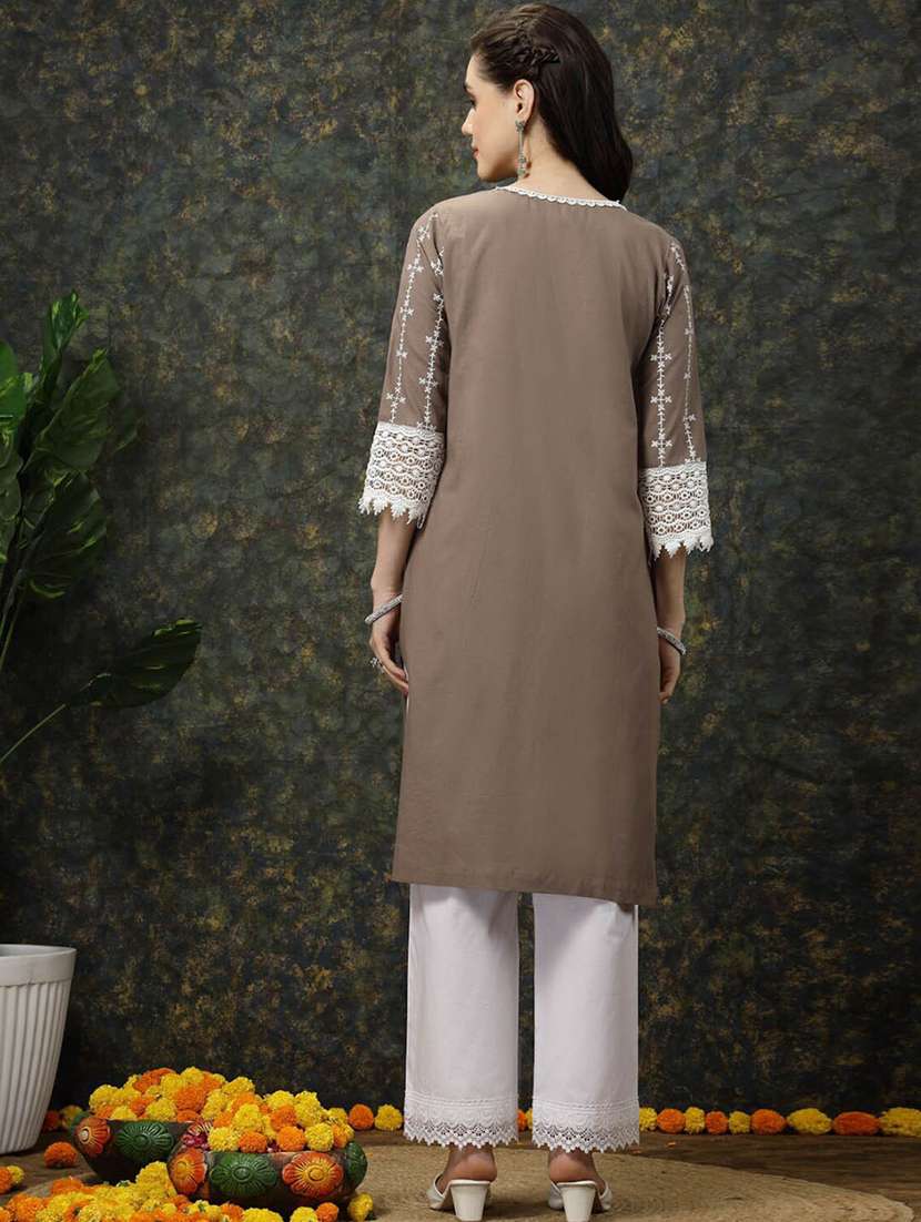 women round neck printed straight kurta - 20644357 -  Standard Image - 3