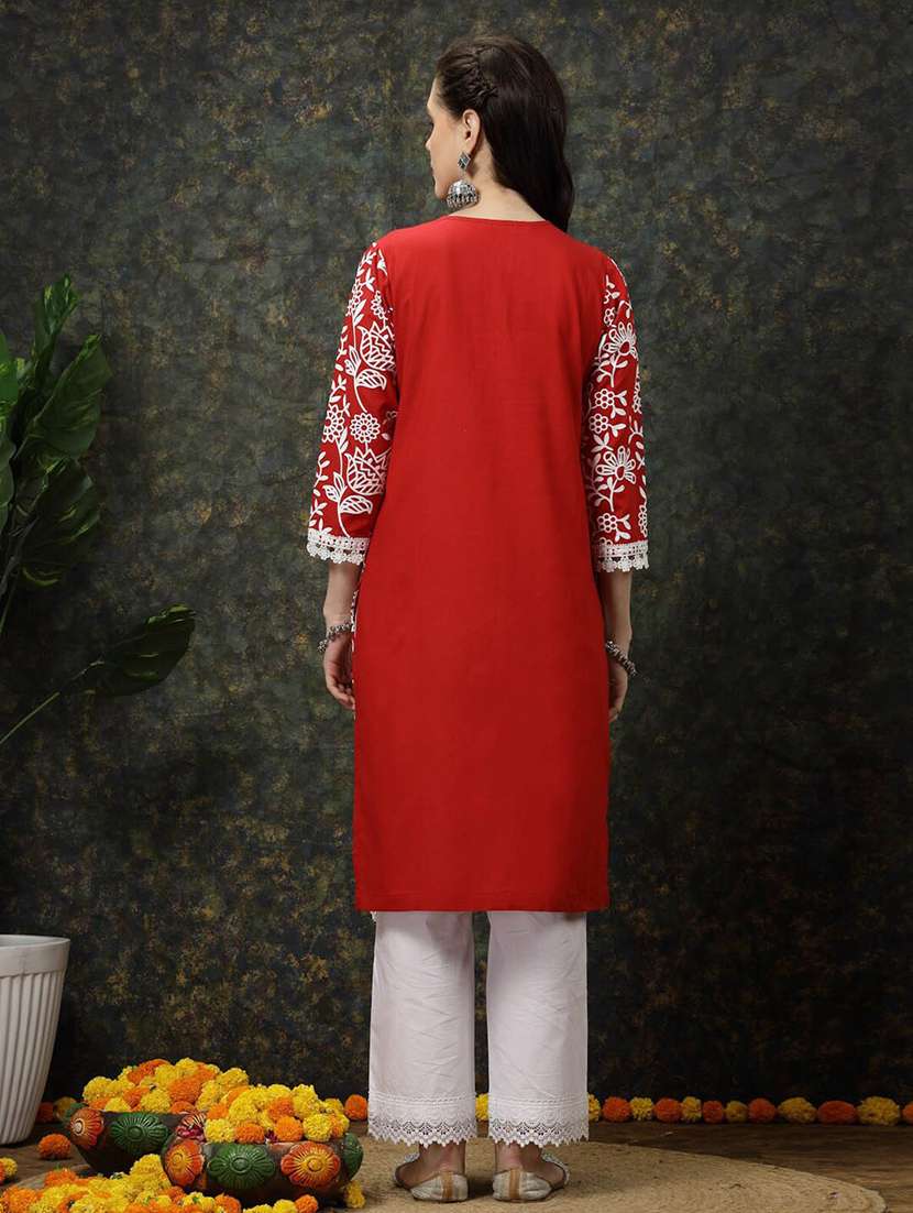 women v-neck floral printed straight kurta - 20644366 -  Standard Image - 3