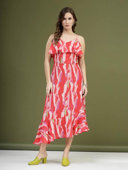 pink printed detailed asymmetric midi dress - 20644434 - Standard Image - 0