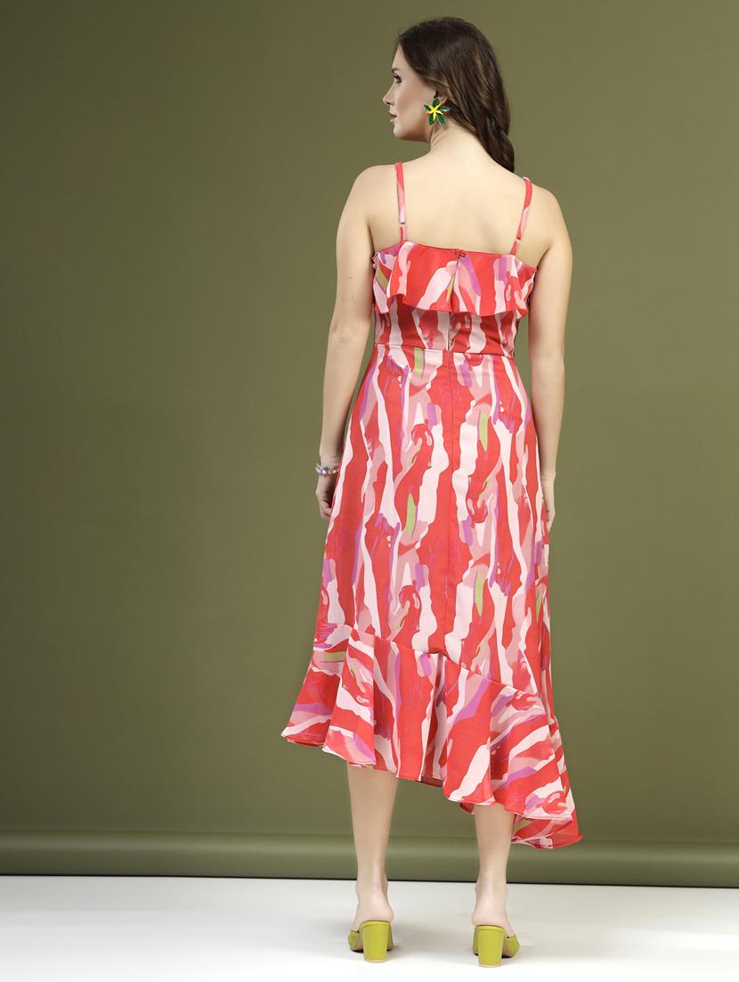 pink printed detailed asymmetric midi dress - 20644434 - Standard Image - 3
