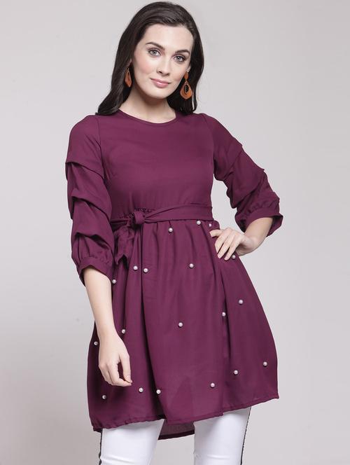 purple round neck a line tunic - 20644453 - Standard Image - 0