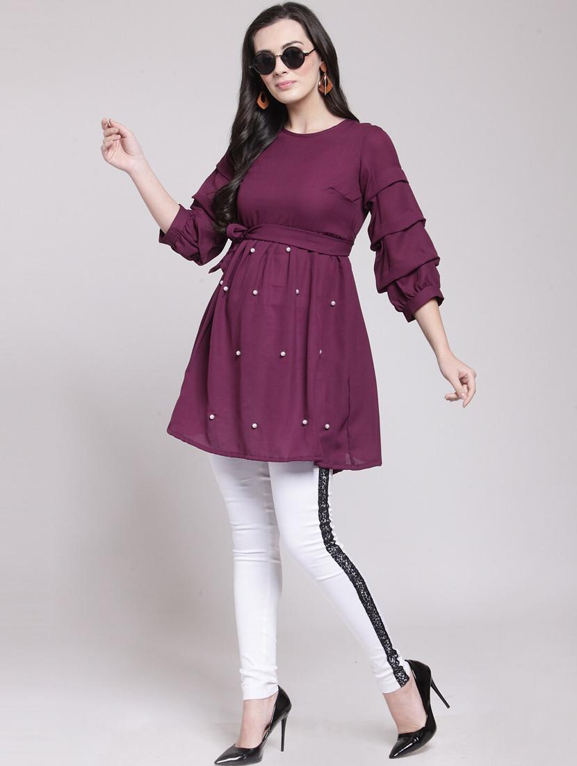 purple round neck a line tunic - 20644453 - Standard Image - 3