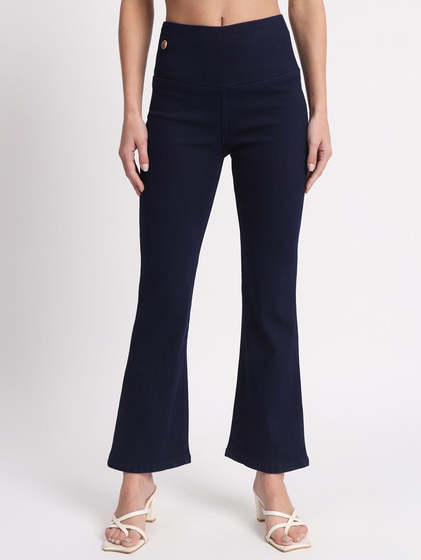 women solid bootcut denim jegging