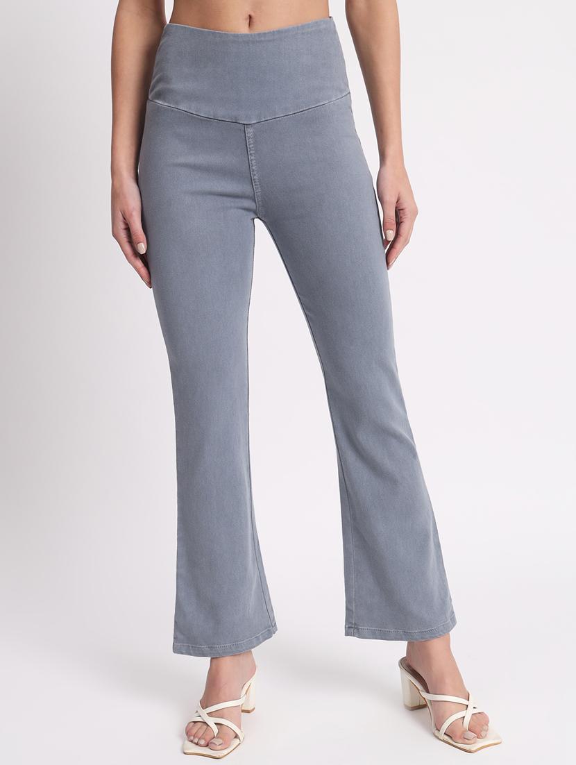 women solid bootcut denim jegging