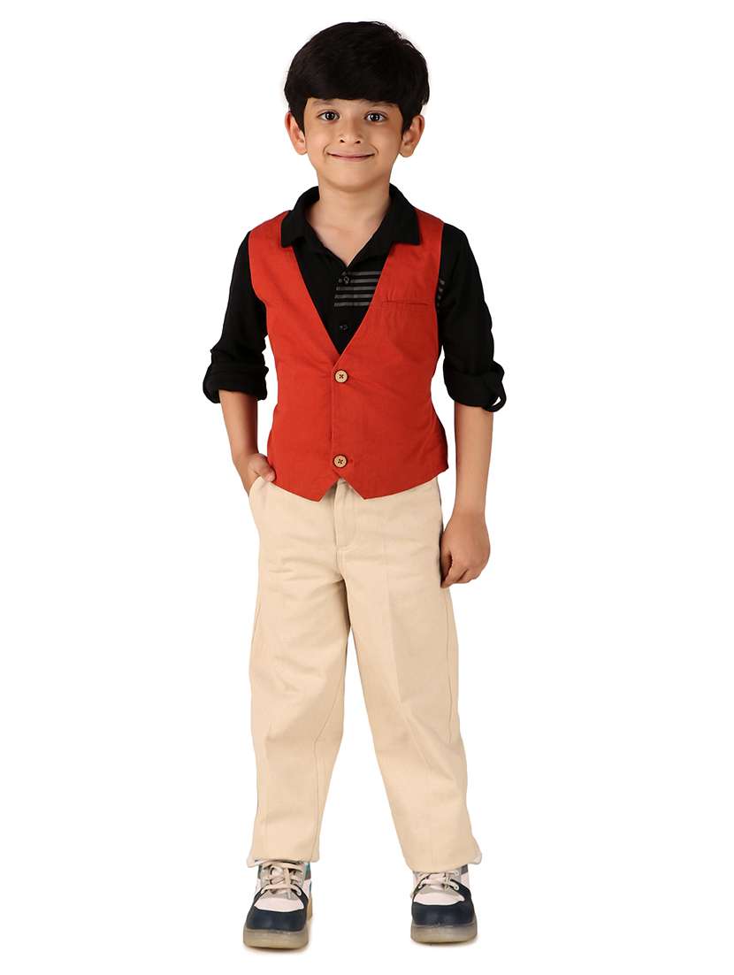 Boys Solid Cotton Waistcoat - 20644573 -  Standard Image - 3