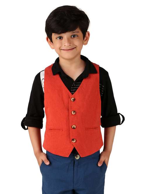 boys solid cotton waistcoat - 20644577 -  Standard Image - 0