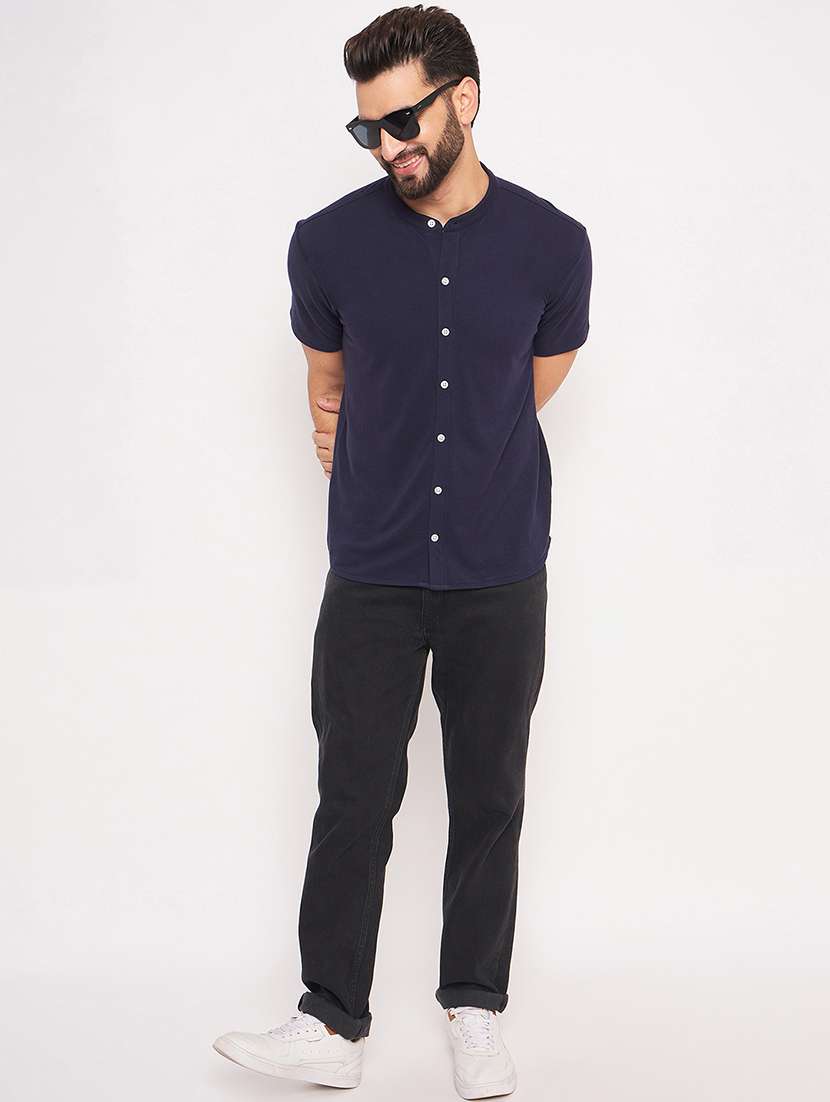 men mandarin neck solid casual shirt - 20644582 -  Standard Image - 3