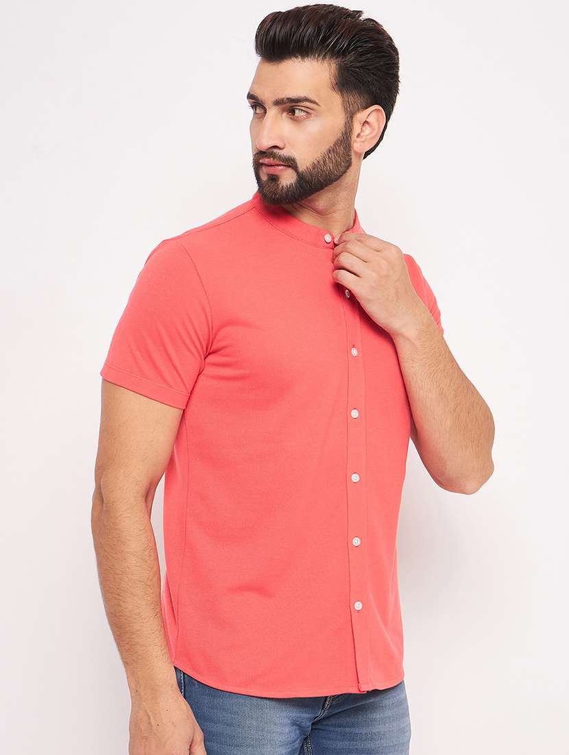 men mandarin neck solid casual shirt
