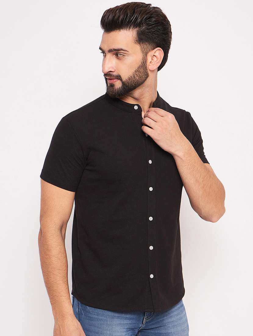 men mandarin neck solid casual shirt
