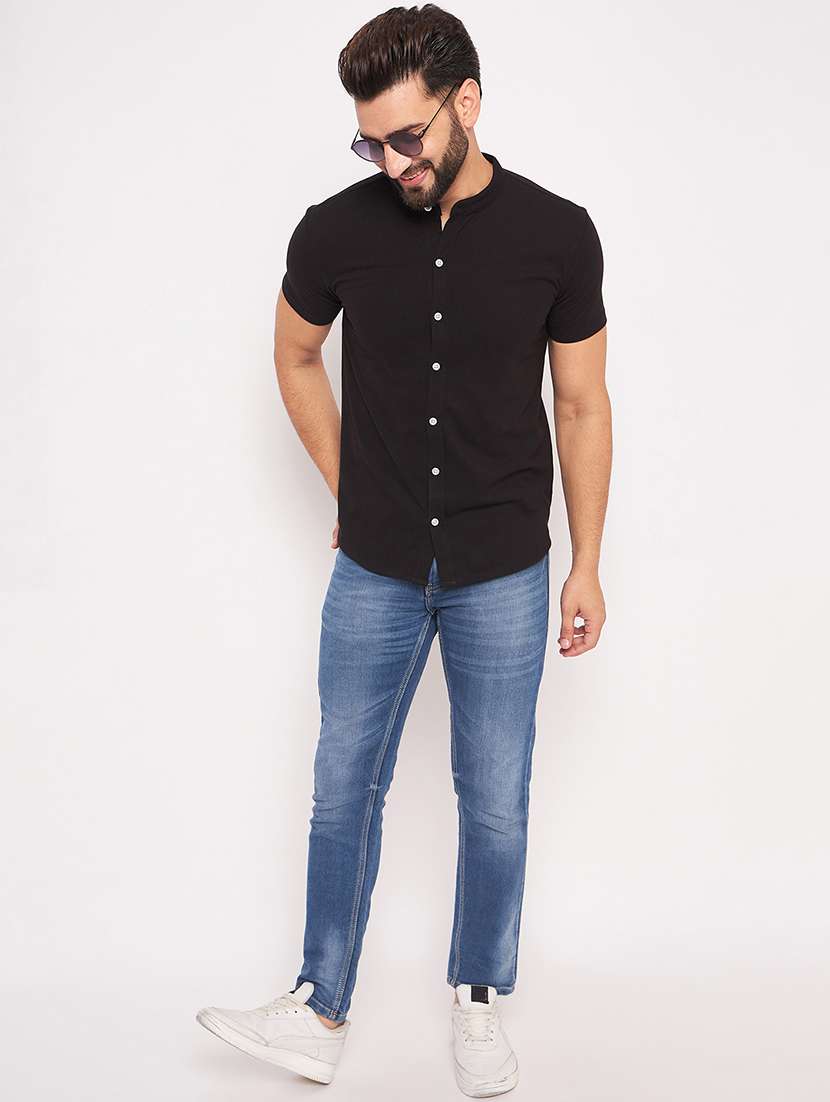 men mandarin neck solid casual shirt - 20644587 -  Standard Image - 3
