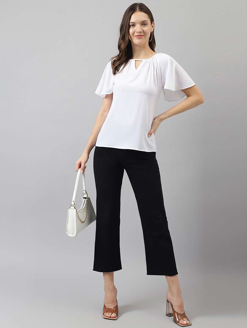 solid white flared sleeves detailed regular top - 20644609 - Standard Image - 3