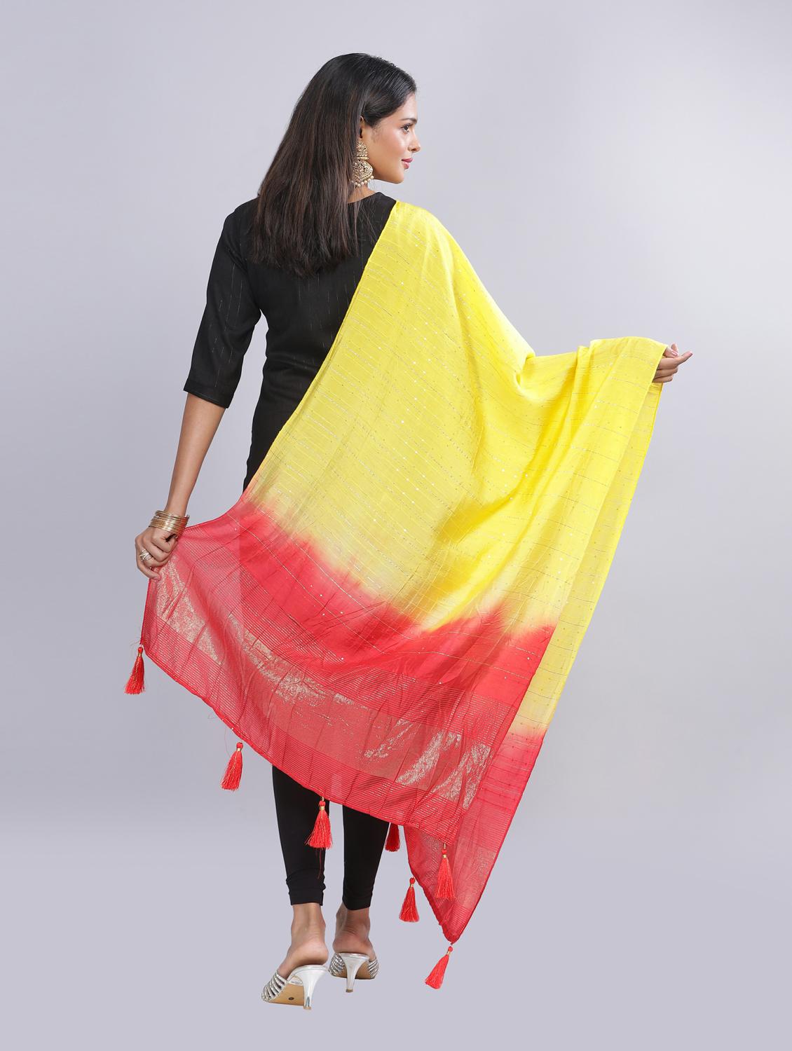 yellow sequined work dupatta - 20644618 - Standard Image - 3