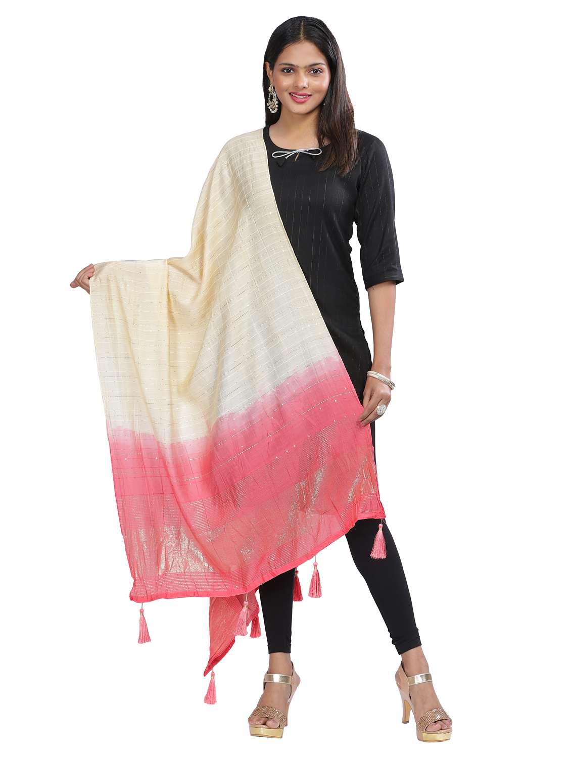 cream sequined work dupatta - 20644622 - Zoom Image - 0