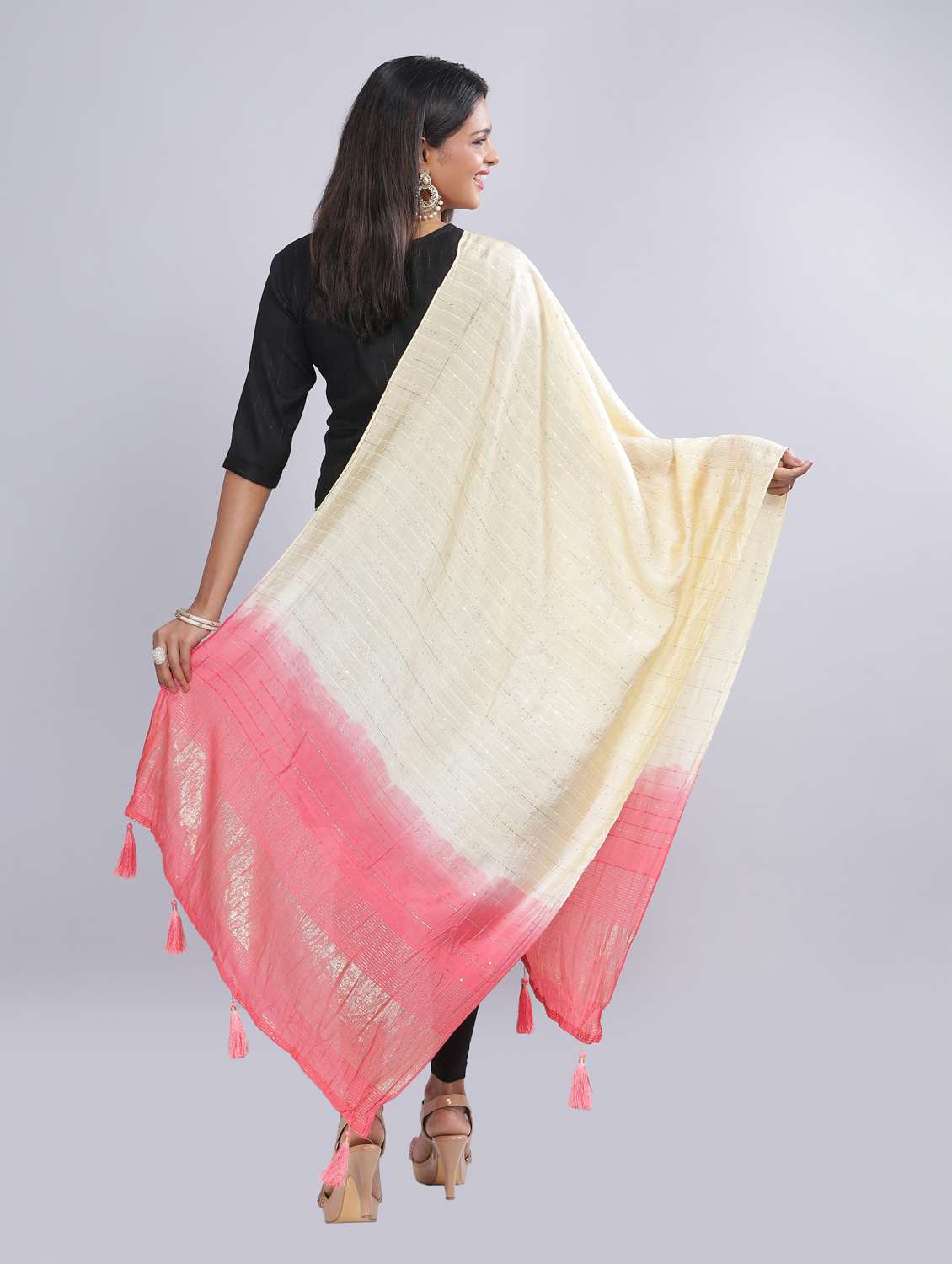 cream sequined work dupatta - 20644622 - Standard Image - 3