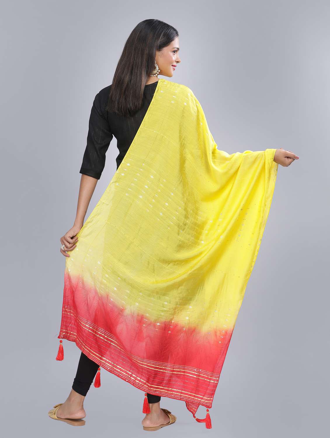 yellow sequined work dupatta - 20644628 - Standard Image - 3