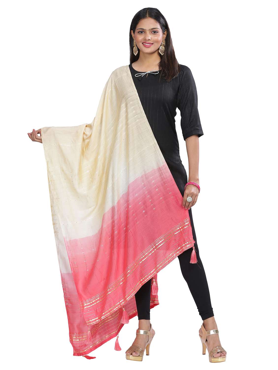 cream sequined work dupatta - 20644632 -  Zoom Image - 0
