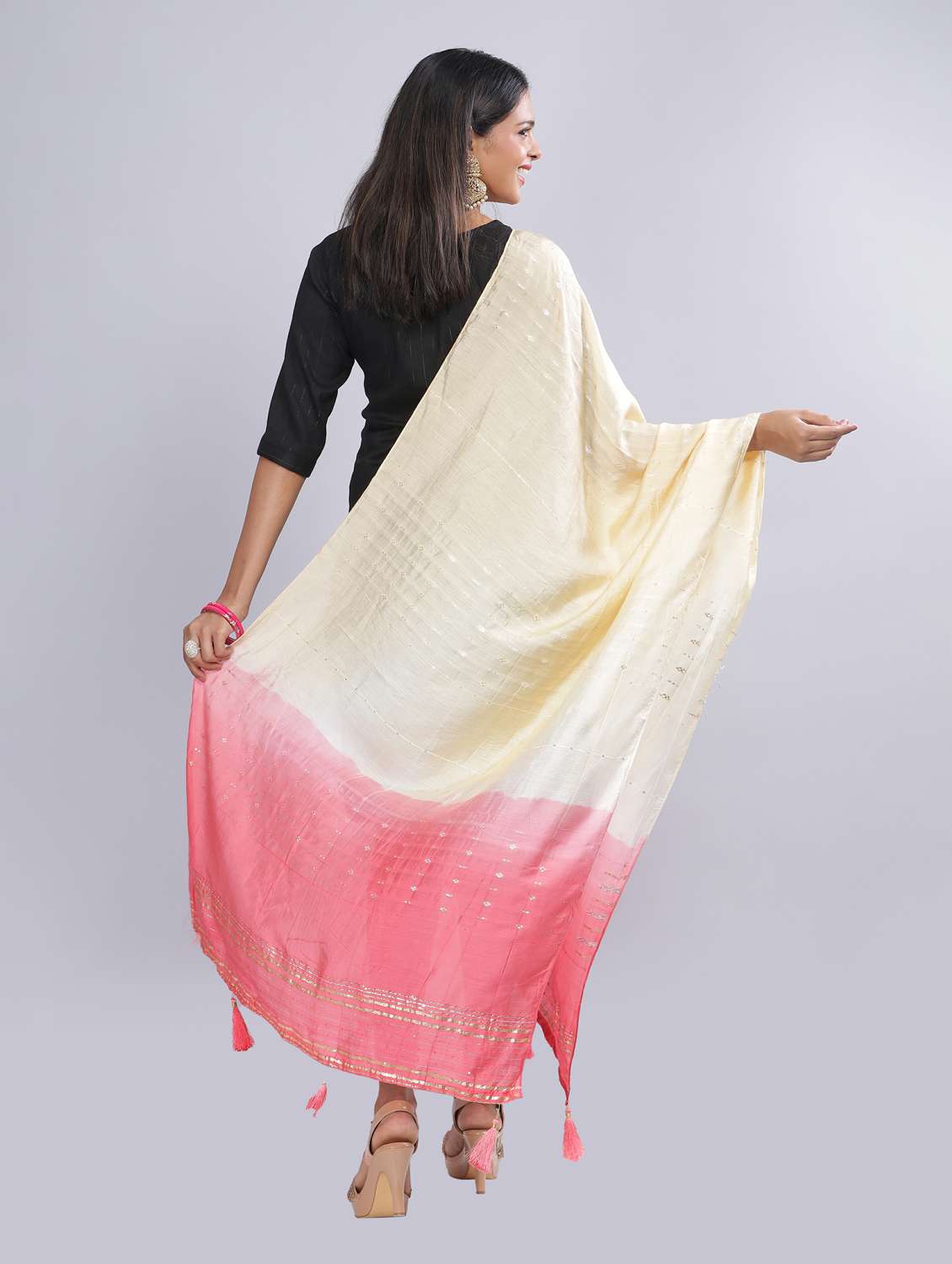 cream sequined work dupatta - 20644632 - Standard Image - 3