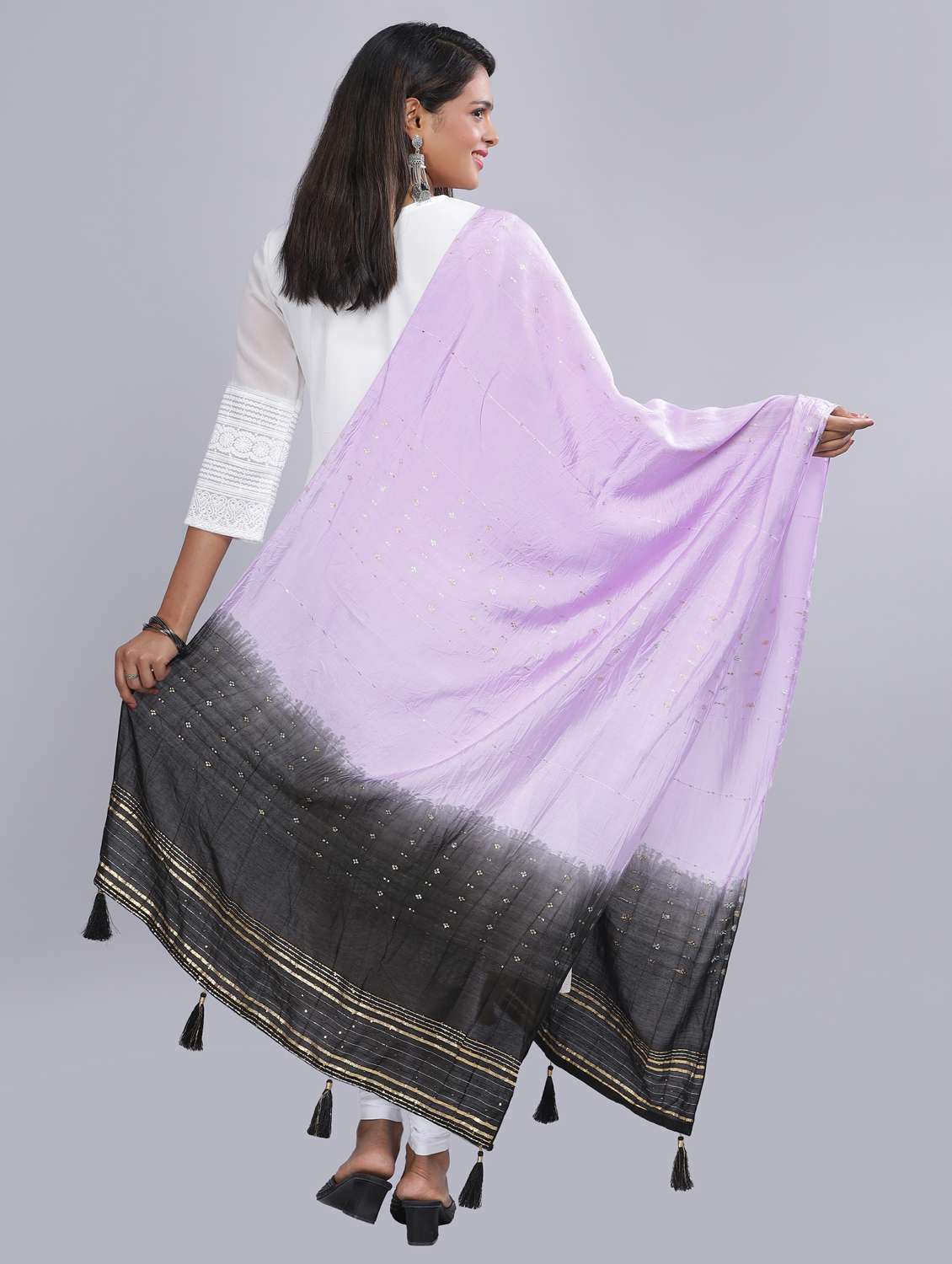 lavender sequined work dupatta - 20644634 - Standard Image - 3