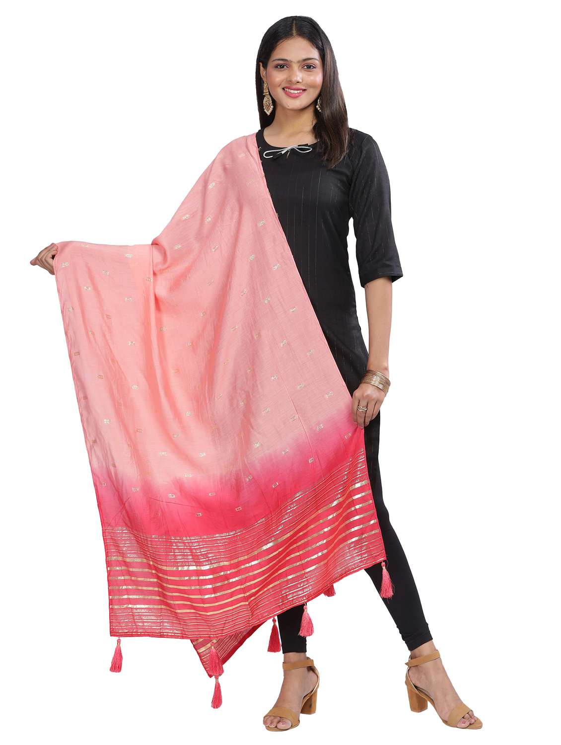 peach sequined work dupatta - 20644639 -  Zoom Image - 0