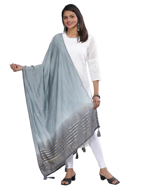 grey sequined work dupatta - 20644644 - Standard Image - 0