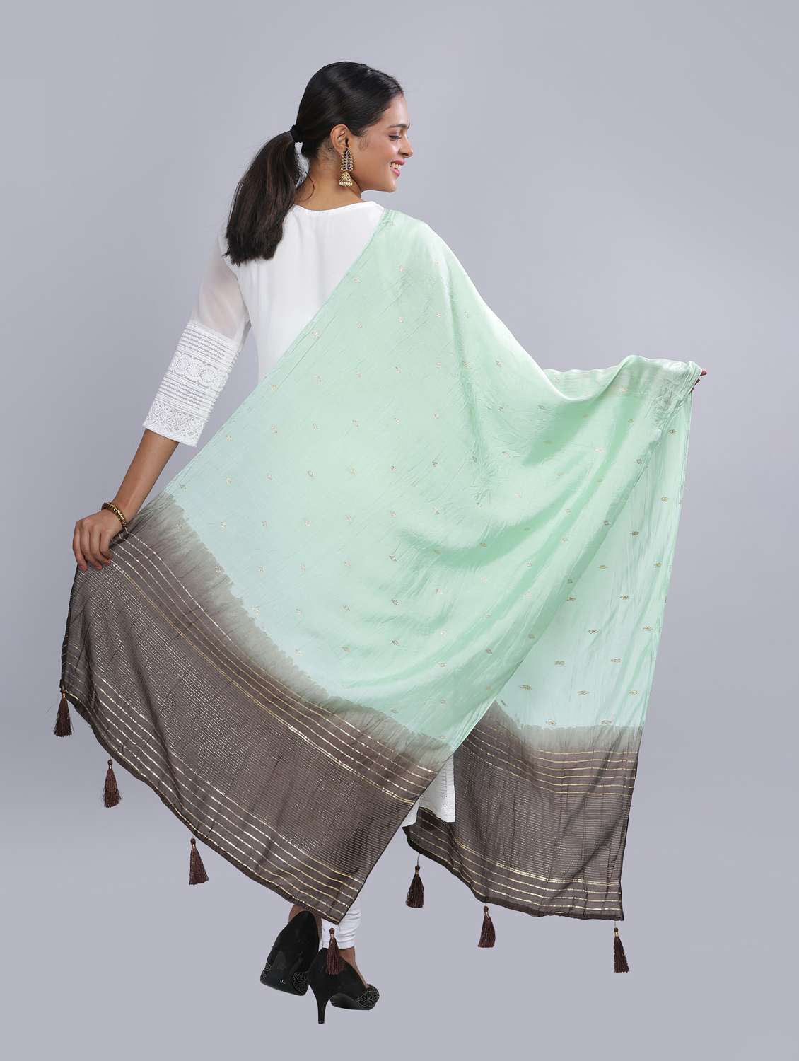 ai aqua sequined work dupatta - 20644664 - Standard Image - 3