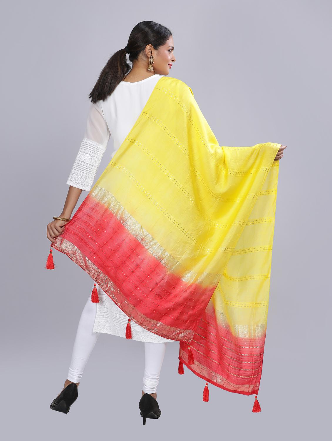 yellow sequined work dupatta - 20644666 - Standard Image - 3
