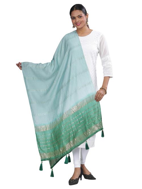 ai aqua sequined work dupatta - 20644669 - Standard Image - 0