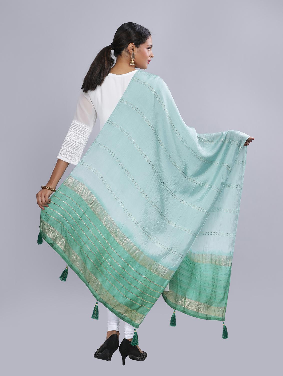 ai aqua sequined work dupatta - 20644669 - Standard Image - 3