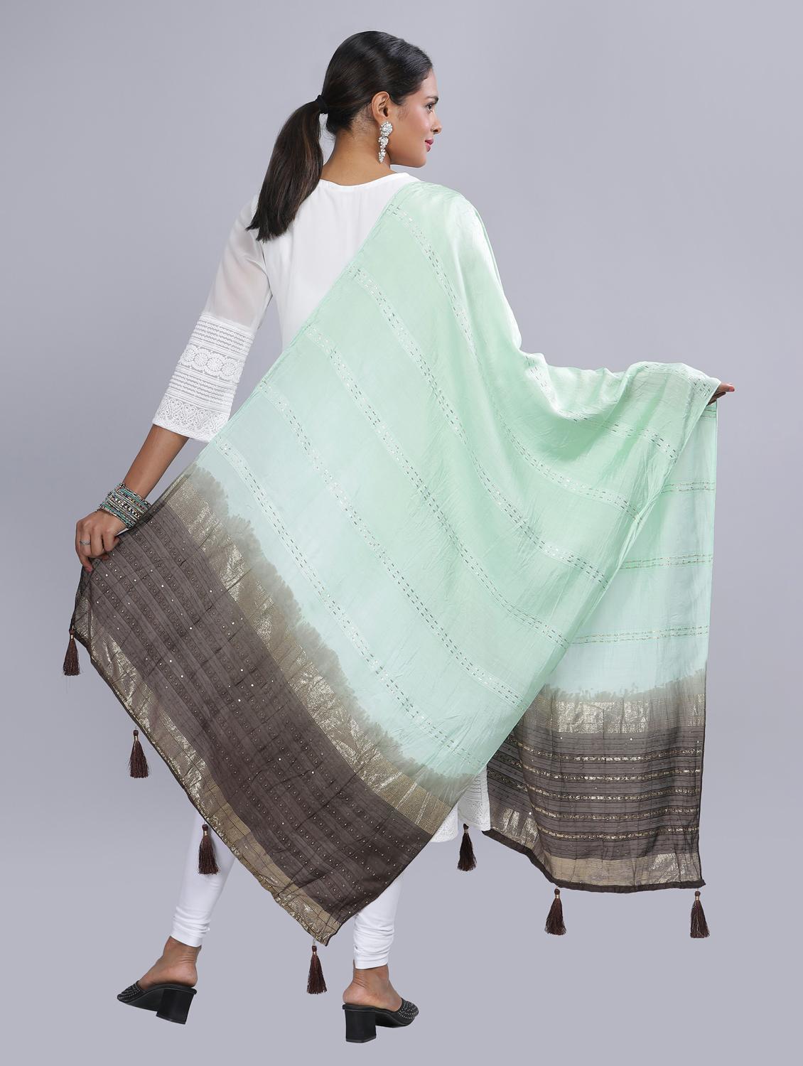 ai aqua sequined work dupatta - 20644673 - Standard Image - 3