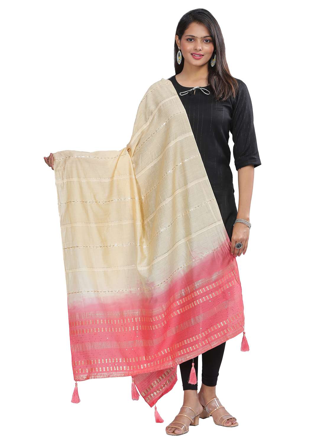 cream sequined work dupatta - 20644679 - Zoom Image - 0