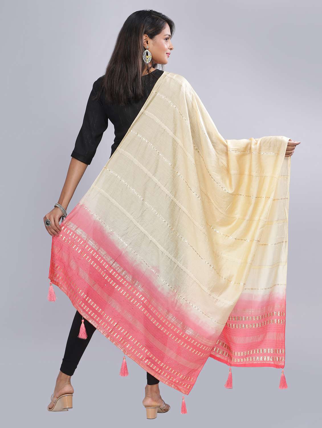 cream sequined work dupatta - 20644679 - Standard Image - 3