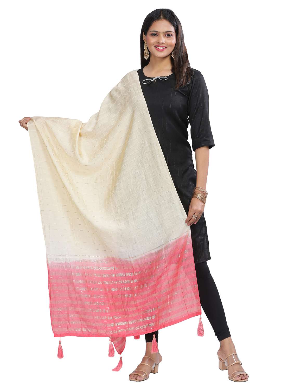 cream sequined work dupatta - 20644689 -  Zoom Image - 0