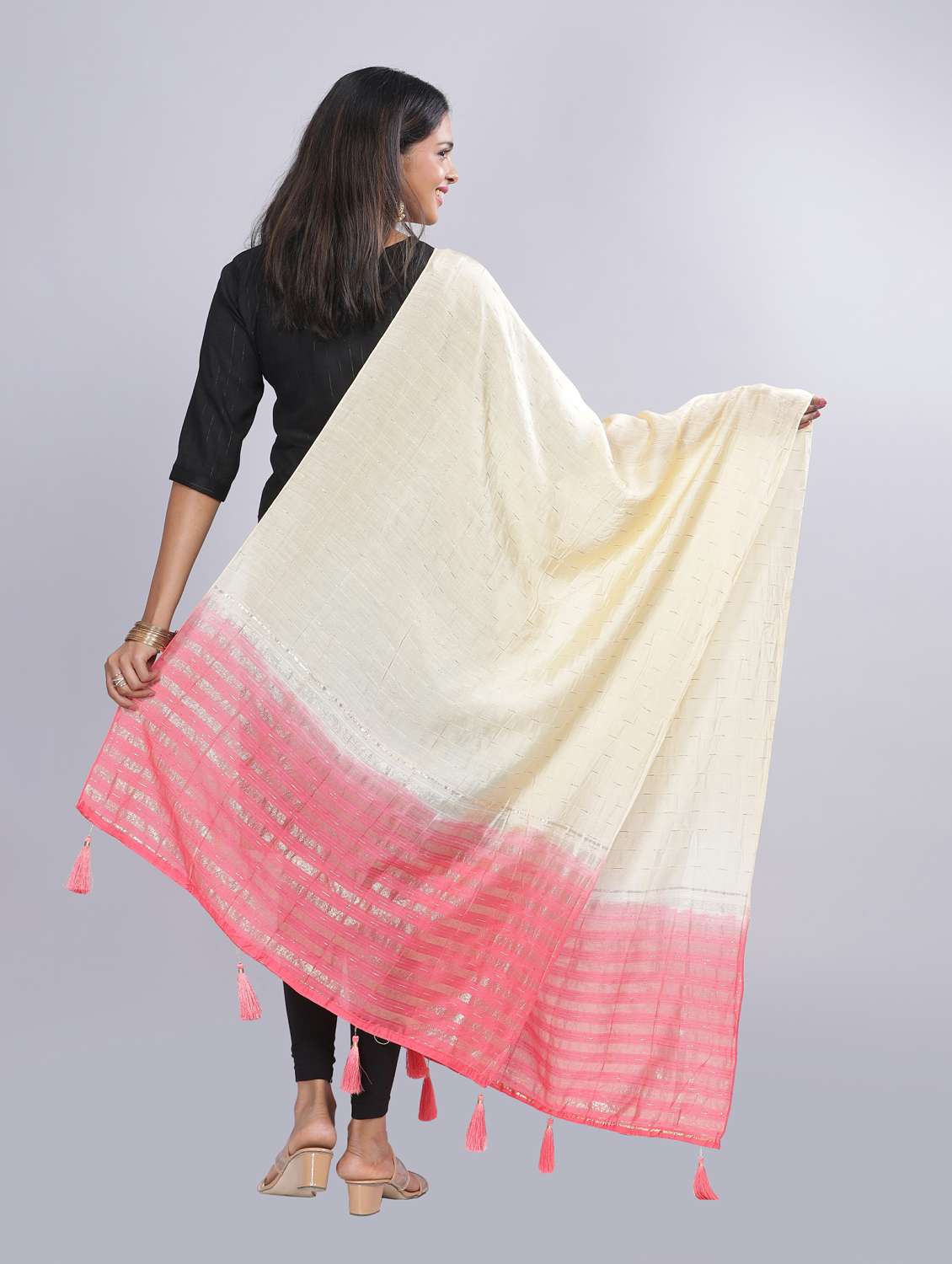cream sequined work dupatta - 20644689 - Standard Image - 3
