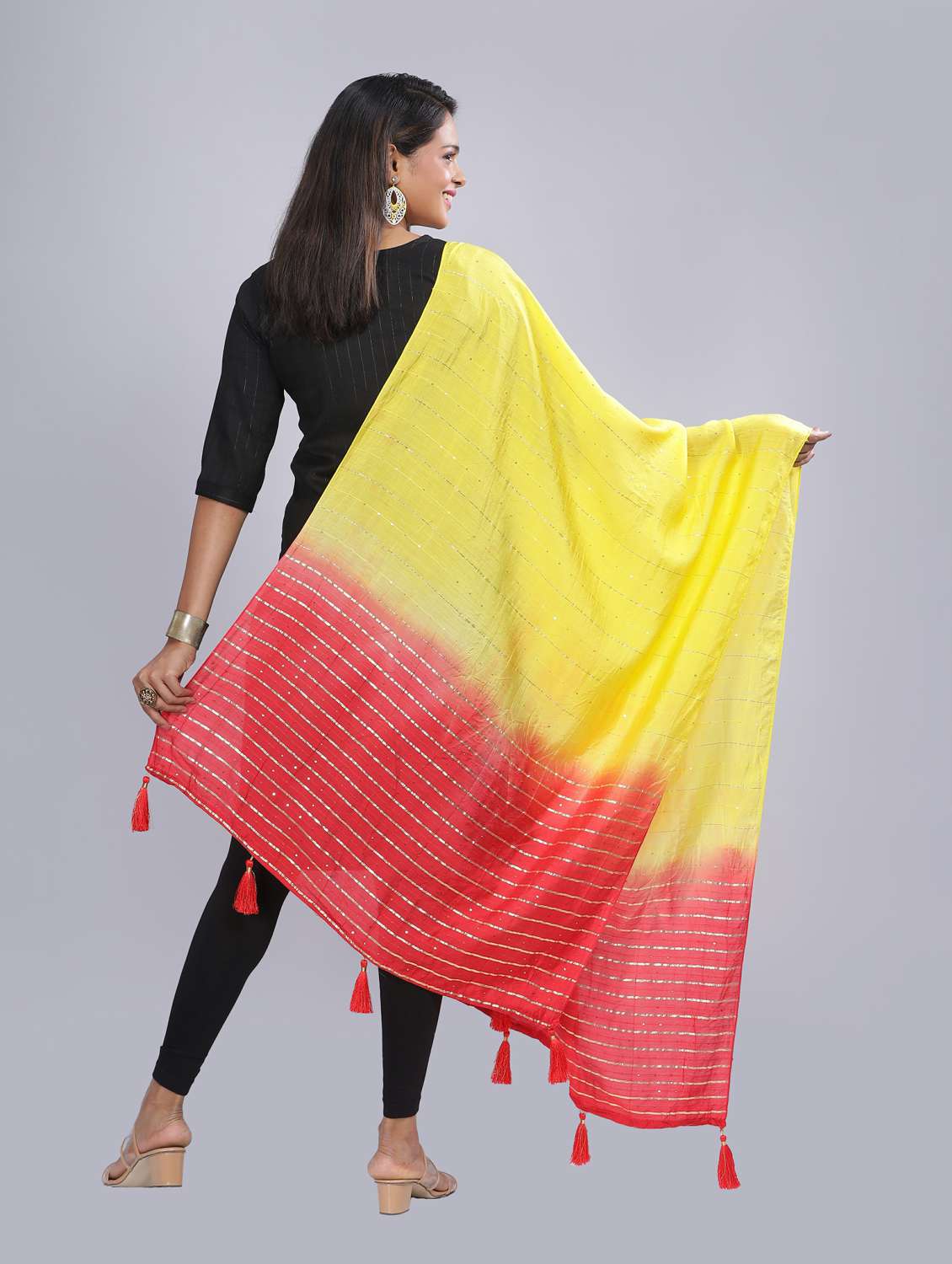 yellow sequined work dupatta - 20644694 - Standard Image - 3