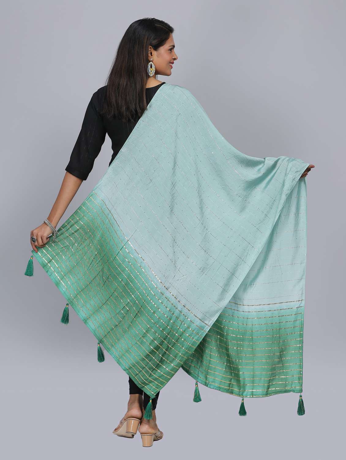 ai aqua sequined work dupatta - 20644697 - Standard Image - 3
