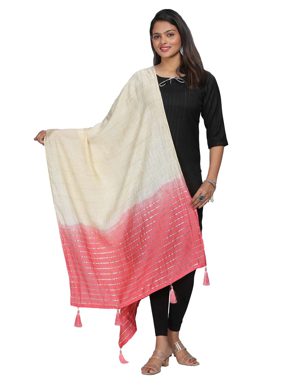 cream sequined work dupatta - 20644698 - Zoom Image - 0