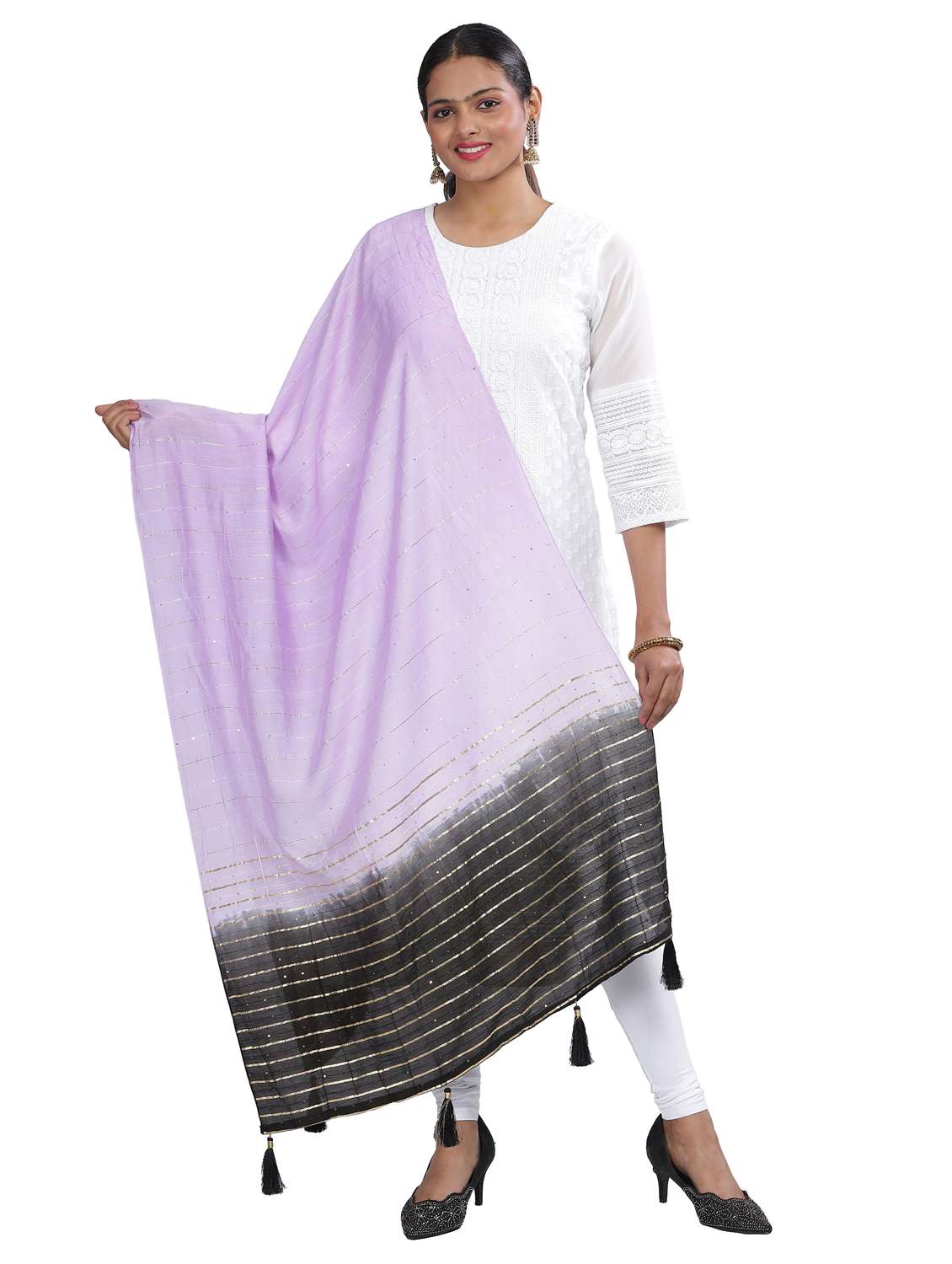 lavender sequined work dupatta - 20644700 - Zoom Image - 0
