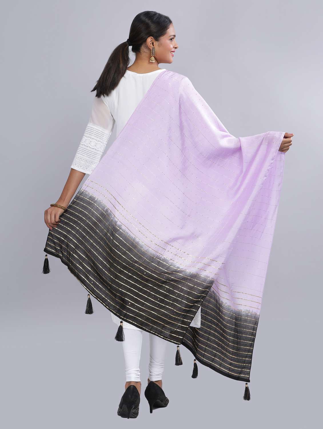 lavender sequined work dupatta - 20644700 - Standard Image - 3