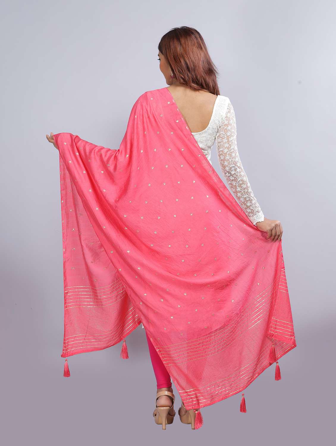 pink self design dupatta - 20644704 - Standard Image - 3