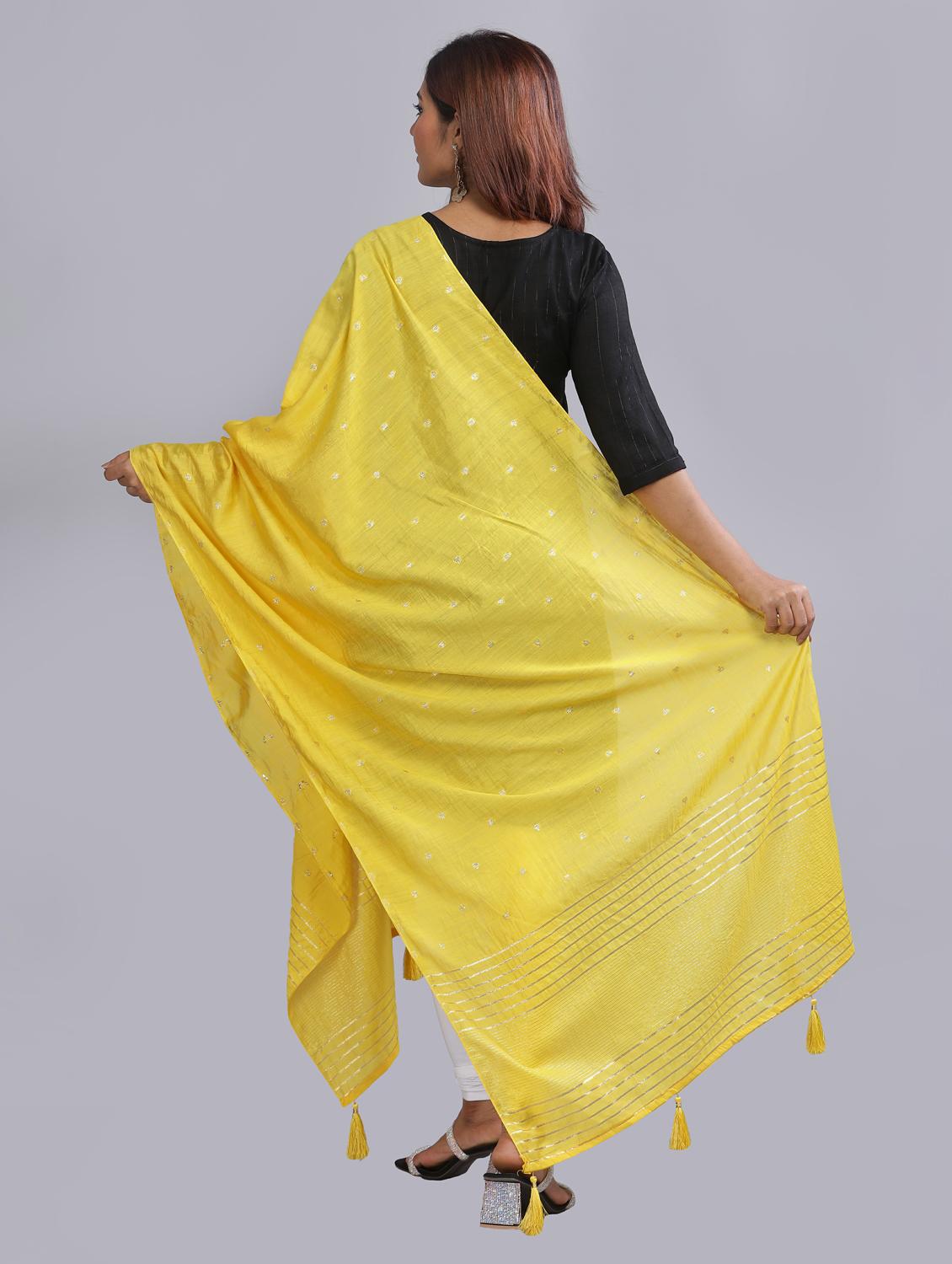 yellow self design dupatta - 20644709 - Standard Image - 3