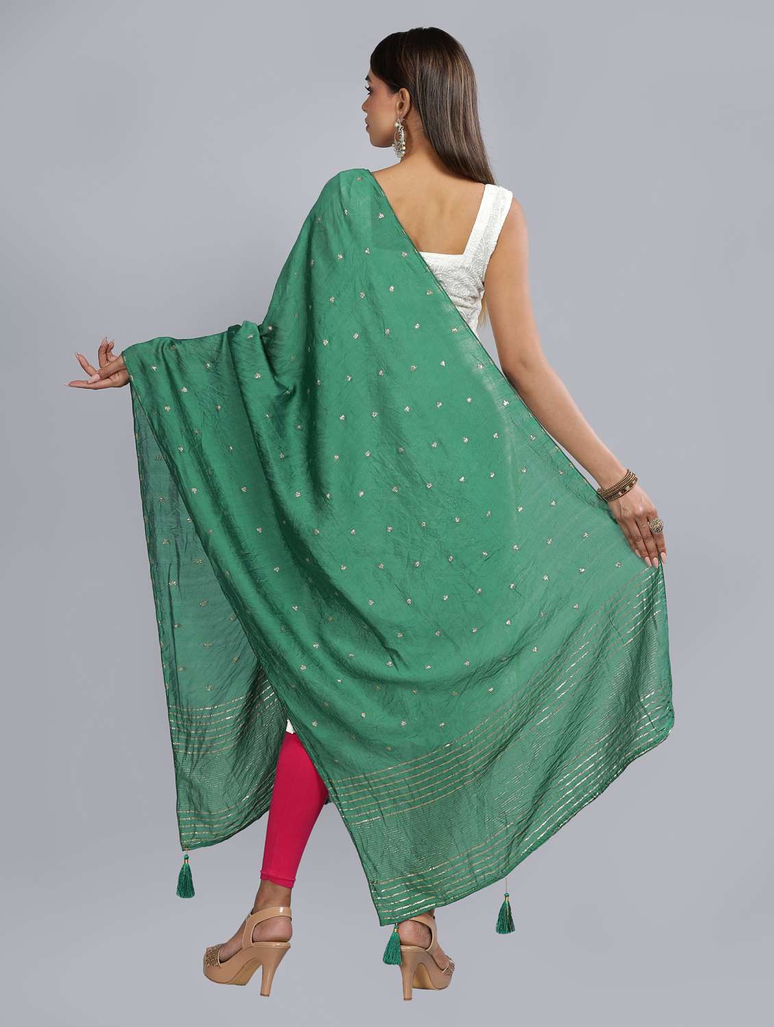 sea green self design dupatta - 20644711 - Standard Image - 3