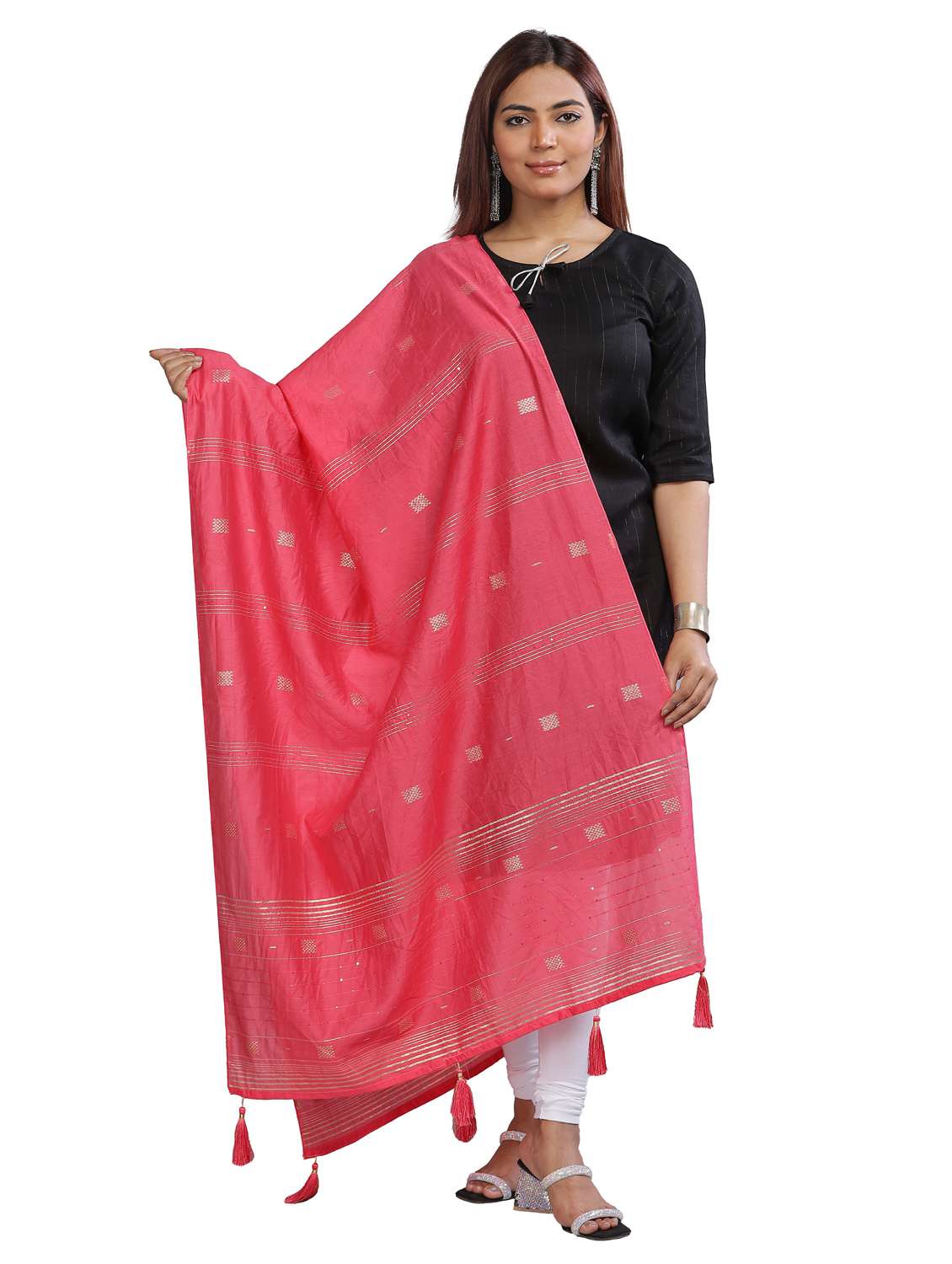 coral self design dupatta - 20644715 -  Zoom Image - 0